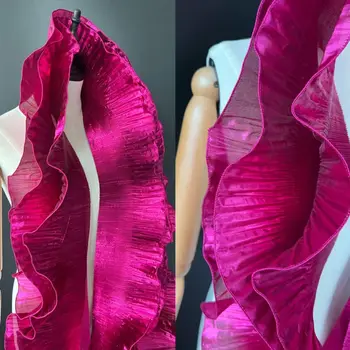 قماش دانتيل معدني لامع موجة كبيرة ، أورجانزا شبكية طيّة ، تصفيف ذاتي الصنع ، خياطة فستان مكشكش عصري ، علامة تجارية كبيرة مصممة ، ساحة واحدة 2