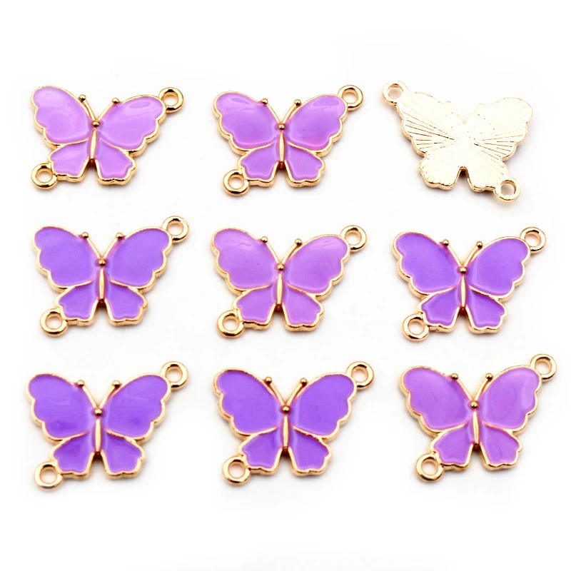 10pcs 15x20mm 더블 루프 나비 매력 펜던트 에나멜 합금 금속 매력 DIY 쥬얼리 액세서리 목걸이 팔찌