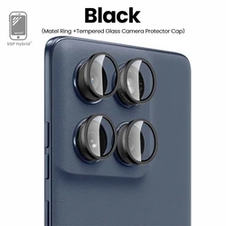 Premium Metal Ring Camera Protector Cap with 9D Tempered Glass Lens Film for Motorola Edge 60 Fusion (Black - 02)