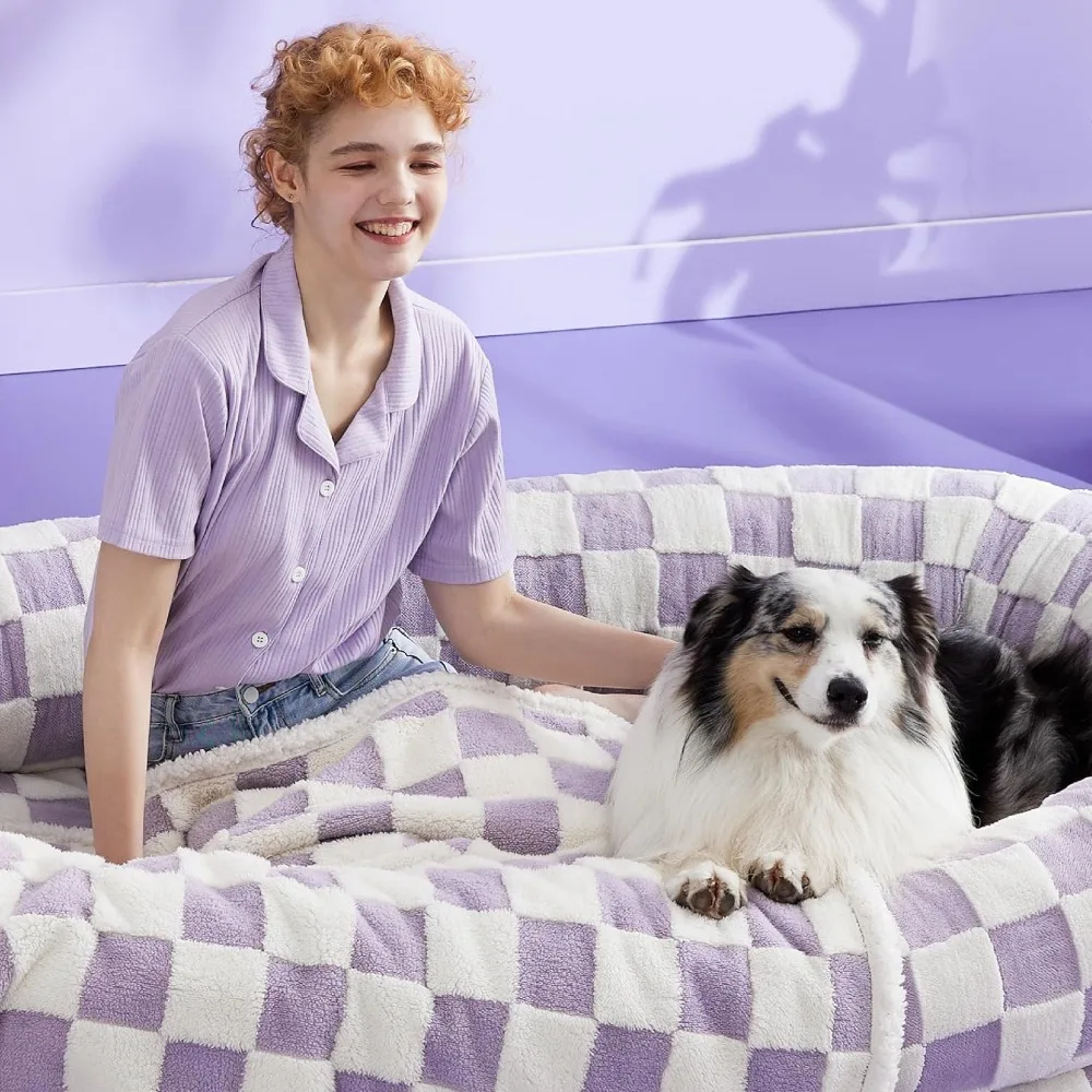 Lesure Human Dog Bed for Adult-Calming Human Size Dog Bed with Egg Foam Supportive Mat and Storage Pocket, Cute Modern Pet