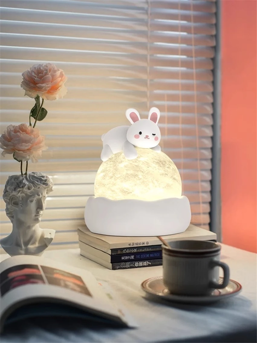 

Нордическая детская комната мультфильм кролик настольные лампы красная панда смола освещение для сна мальчик девочка спальня обучение Гостиная Декор лампы