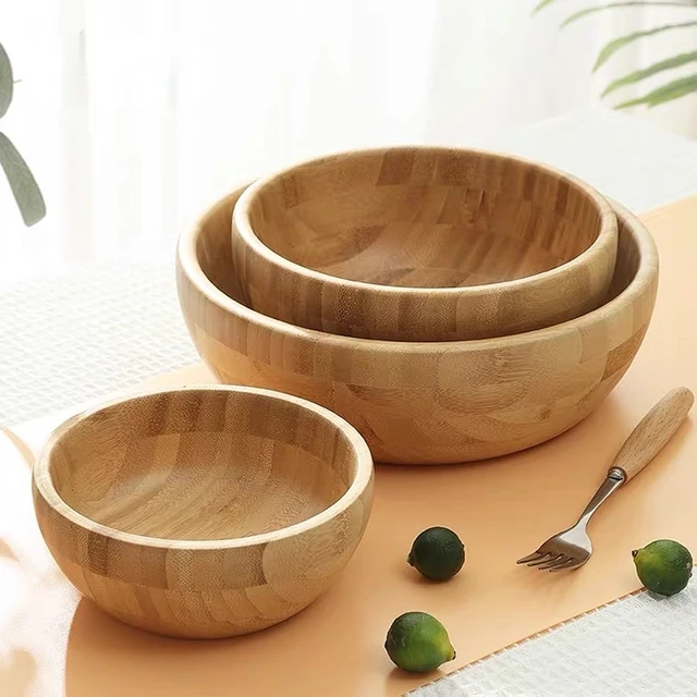 Cuenco de madera maciza de Acacia para niños, cuenco de madera  antiquemaduras japonés, juego de cuencos de madera entera para sopa,  ensalada de frutas - AliExpress