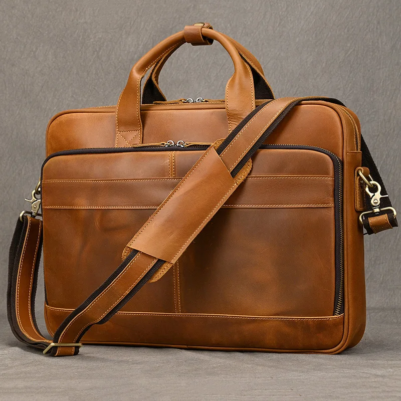 

Real Cowskin Men's Shoulder Bags Genuine Leather Bussiness Laptop Bag 15.6 16 17.3 Inch Computer Bag Men Briefcase Bags Vintage