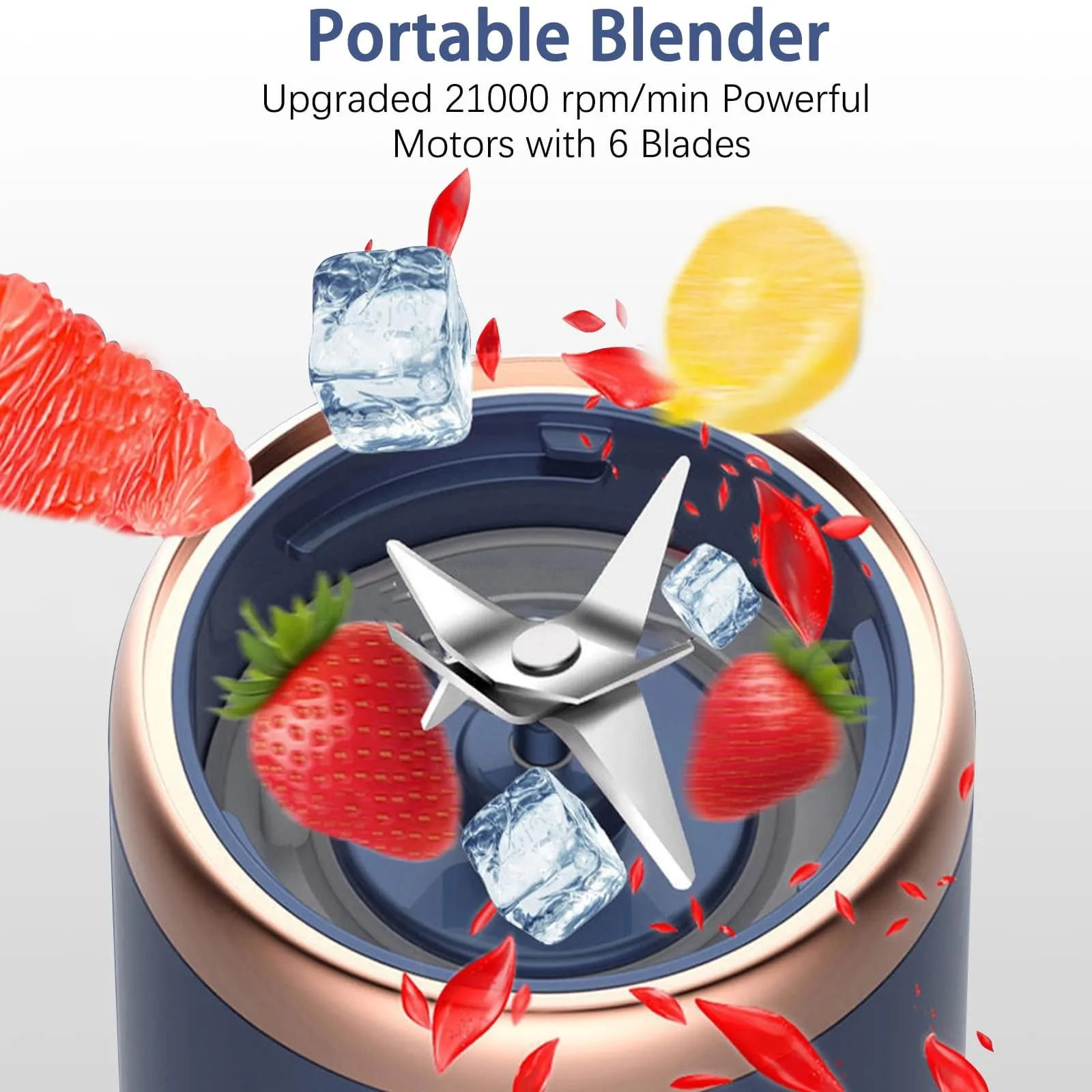 Portable Blender, Personal Blender USB Rchargeable, Mini Blender for Shakes and Smoothies, 400ML Portable Fruit Veggie Juicer Cup With 6 Blades and Travel Lid, Handheld Blender for Travel Gym Kitchen(Blue) 5