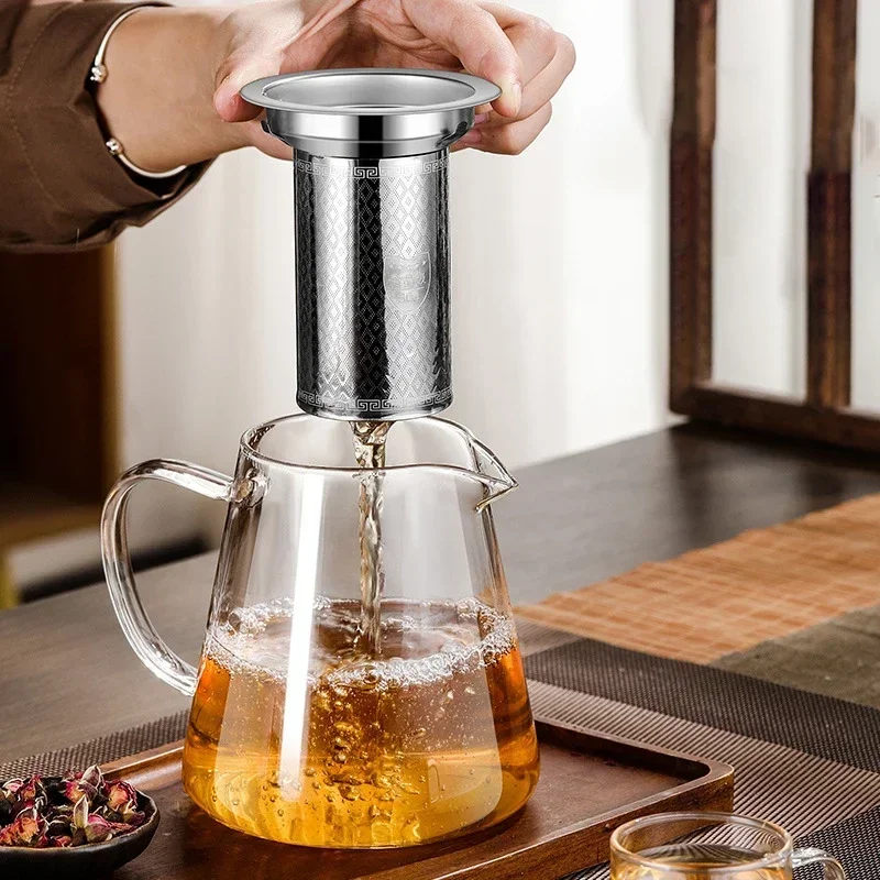 Heat Resistant Glass Teapot for Induction Cooker With Stainless Steel Strainer