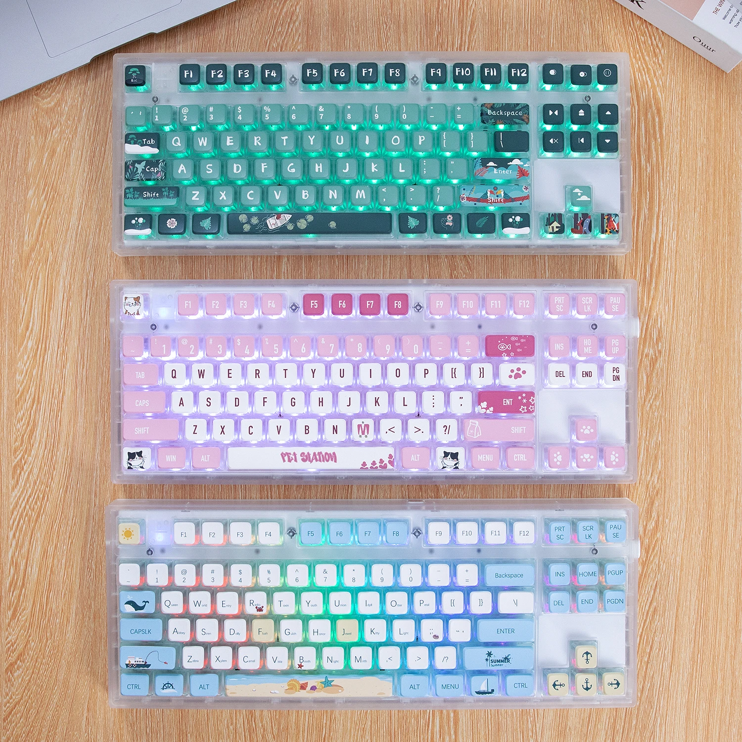 

118-Keys Keycaps Pink Cat Transparent PBT Sublimation ASA Double Skin Milk White Keycaps For Mechanical Keyboard DIY For Girls
