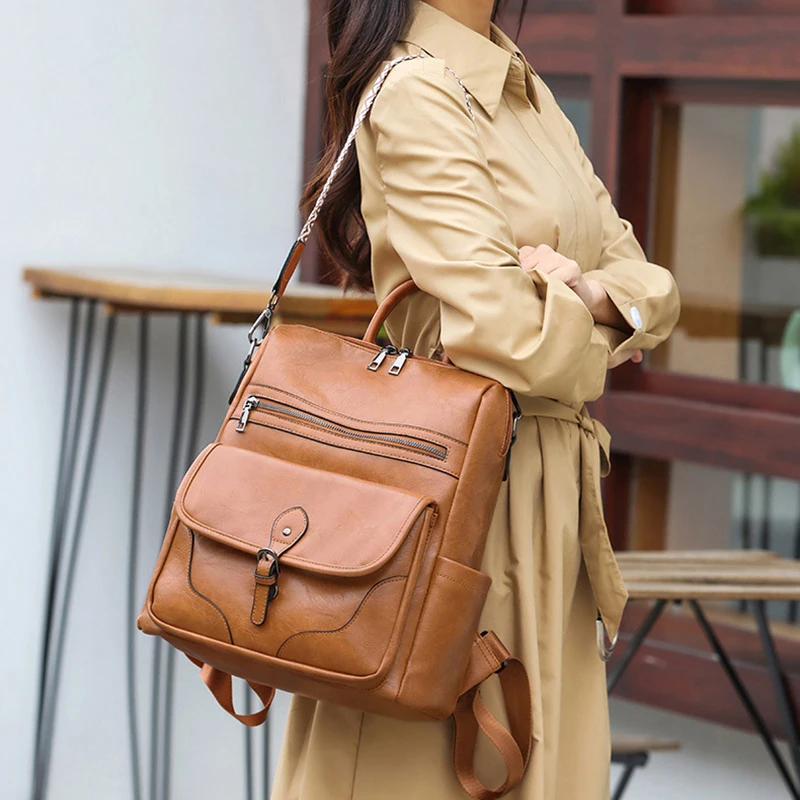 Women Large Capacity Backpack Purses High Quality Leather Female Vintage Bag School Bags Travel Bagpack Ladies Bookbag Rucksack 5