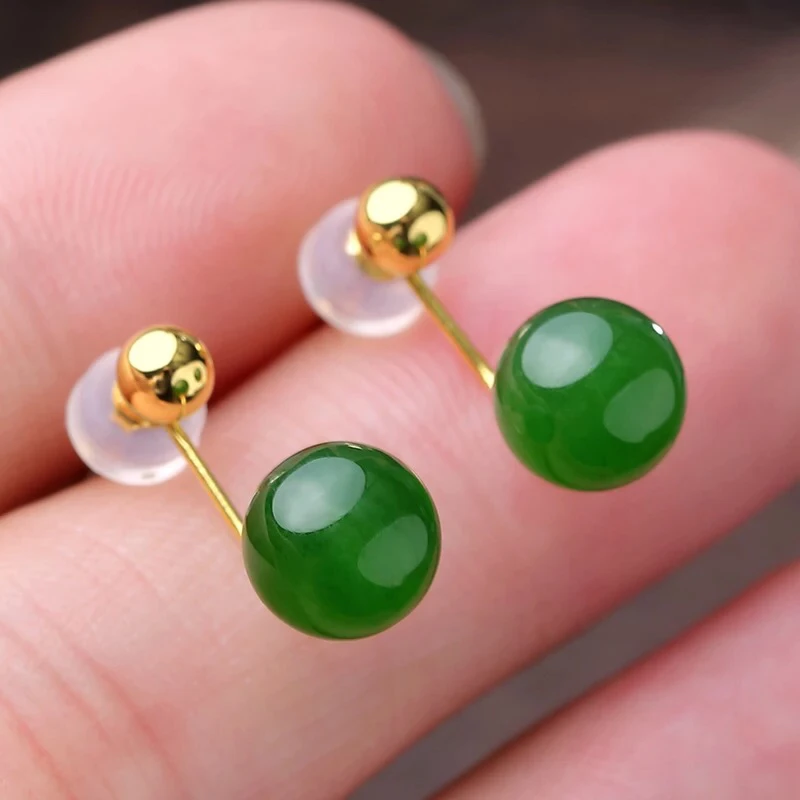 

SHILOVEM 18k yellow gold Natural Jasper earring classic fine Jewelry women wedding women gift 8mm yze08086664by