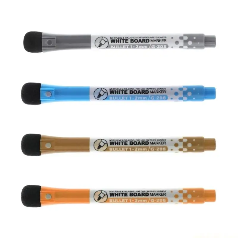 4Pcs 컬러 마그네틱 화이트보드 마커 내장 지우개 1.0-2.0MM 라인 와이드