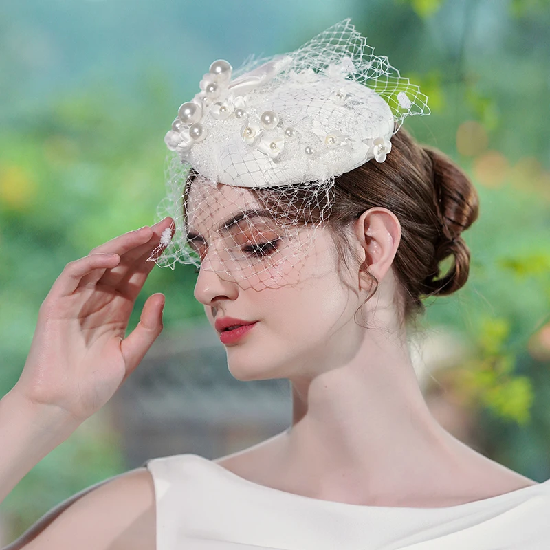 Hair Accessories Bridal Hair Accessories Fascinator Hats Luxury pearl bridal headwear handmade bridal headdress Fascinator wedding hair accessories photos medicine box hat party fedora