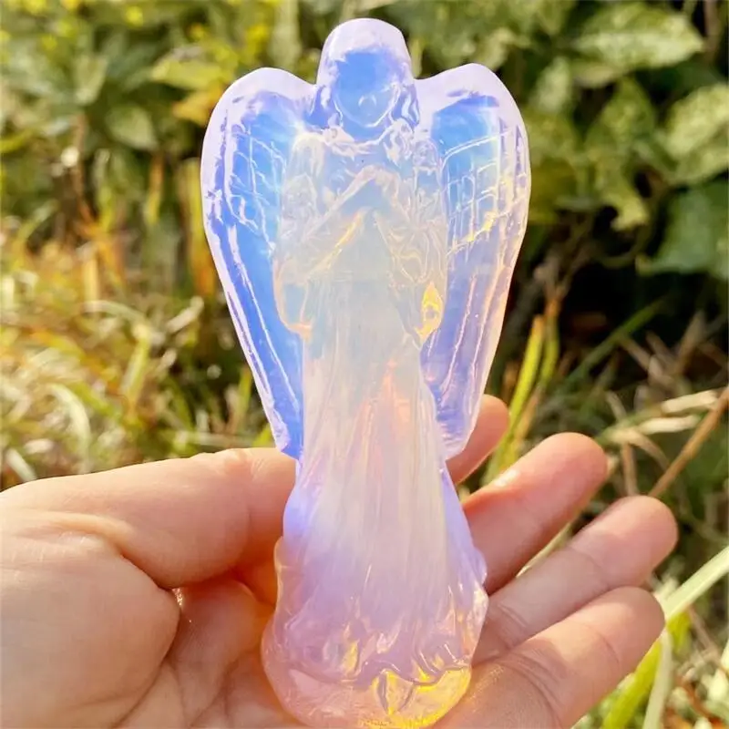 

10CM High Quality White Opalite Angel Healing Crystal Carving Room Decoration Fashion Office Desktop Furniture Gift