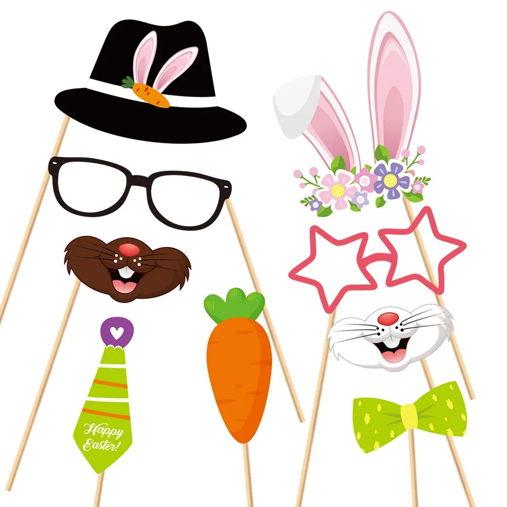 28/46Pcs Easter Egg Cute Bunny Photo Props Happy Easter Photo Props Set Funny Styling Baby Shower Birthday Party Supplies