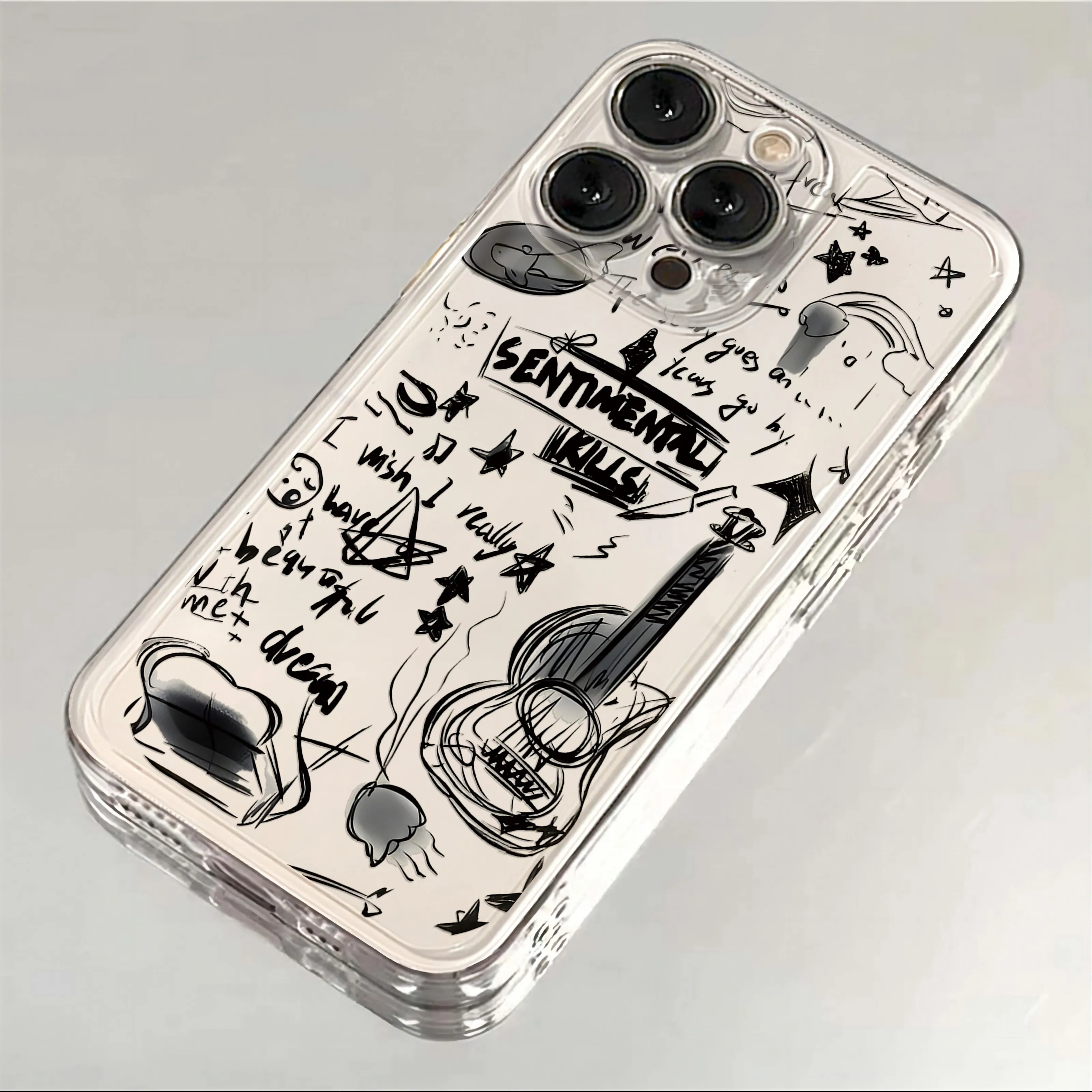Luxurious Clear Black Guitar Cat Phone Case