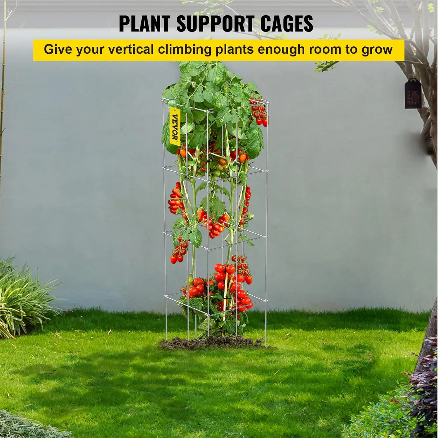 Tomato Cages, 11.8" x 11.8" x 46.1", 10 Packs Square Plant Support Cages, Silver PVC-Coated Steel Tomato Towers 2