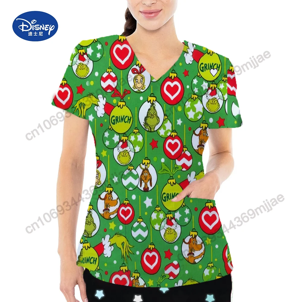 

Disney Nurse T-shirt V-neck Pocket Women's Surgical Clothing Woman Clothes for Women Y2k Tops Women's Long Sleeve Top Female