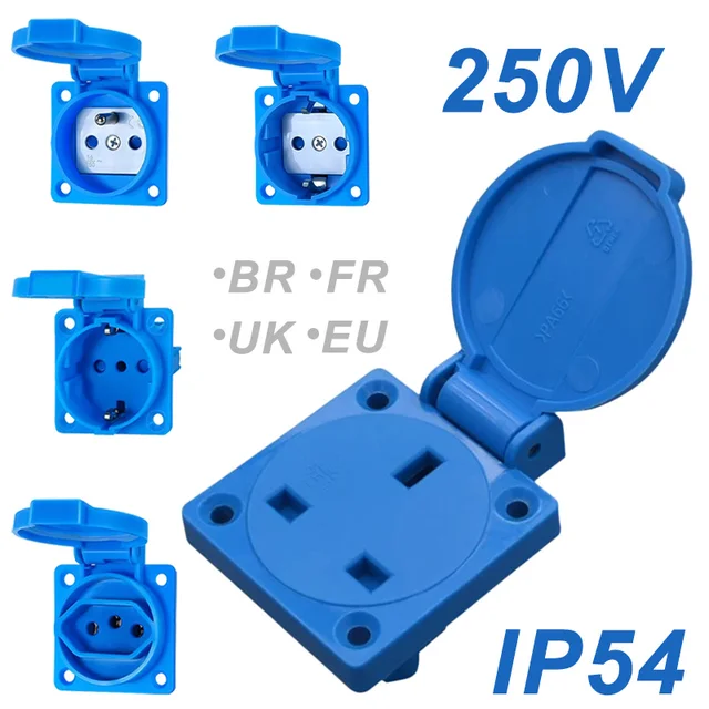 IP54 Waterproof Rating EU UK Brazil French German Outdoor Socket 16A 250V Industrial Grade Panel Mount Socket Electrical Sockets 1