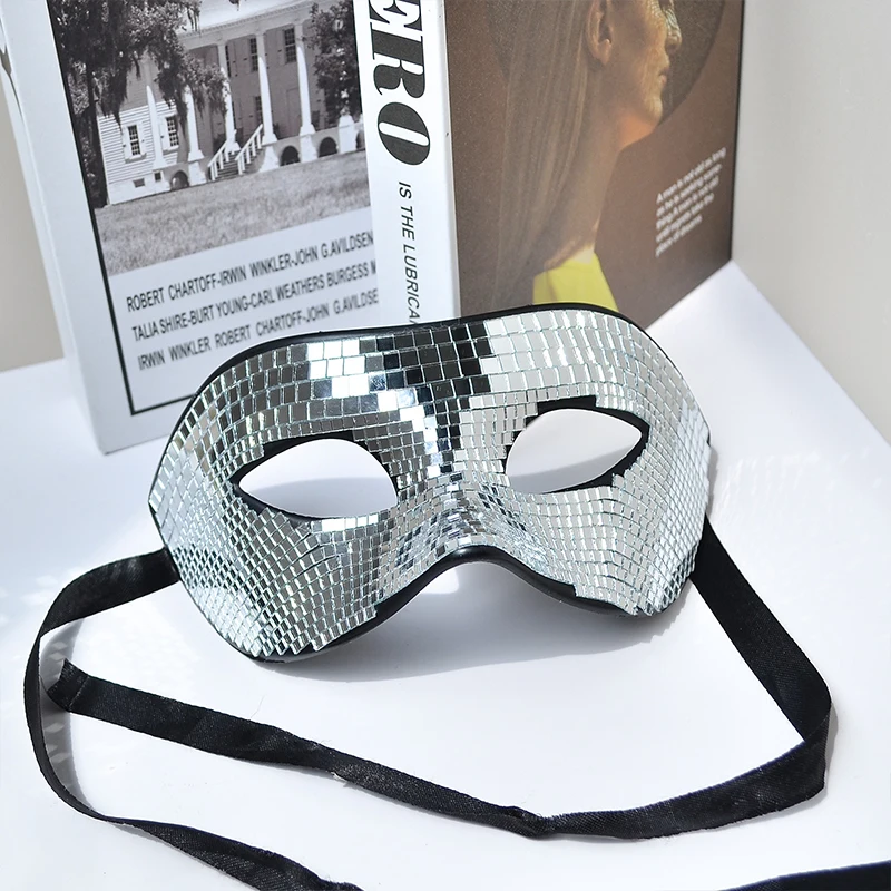 Creative New Disco Ball Glitter Face Mask Cosplay Shining Queen Halloween Party Accessories Fashion Silver Mask Half Helemet