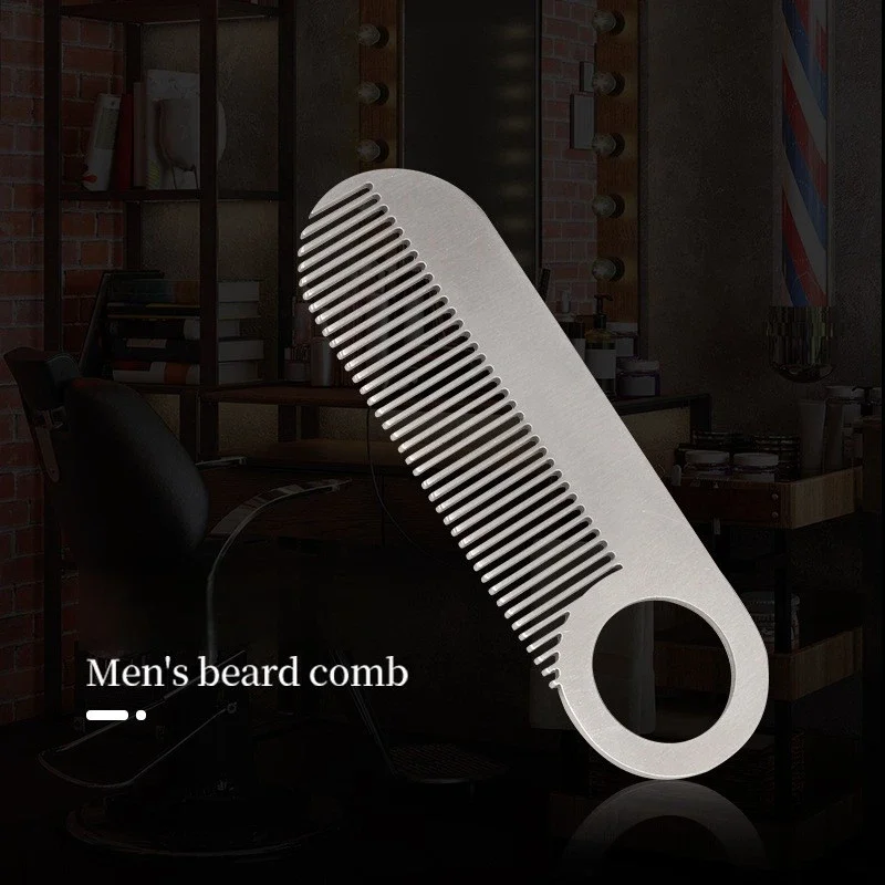 Stainless Steel Men's Beard Comb Portable Mini Oil Head Comb for Barber Mustache Care Shaping Tools Pocket Size Silver Hair Comb 4
