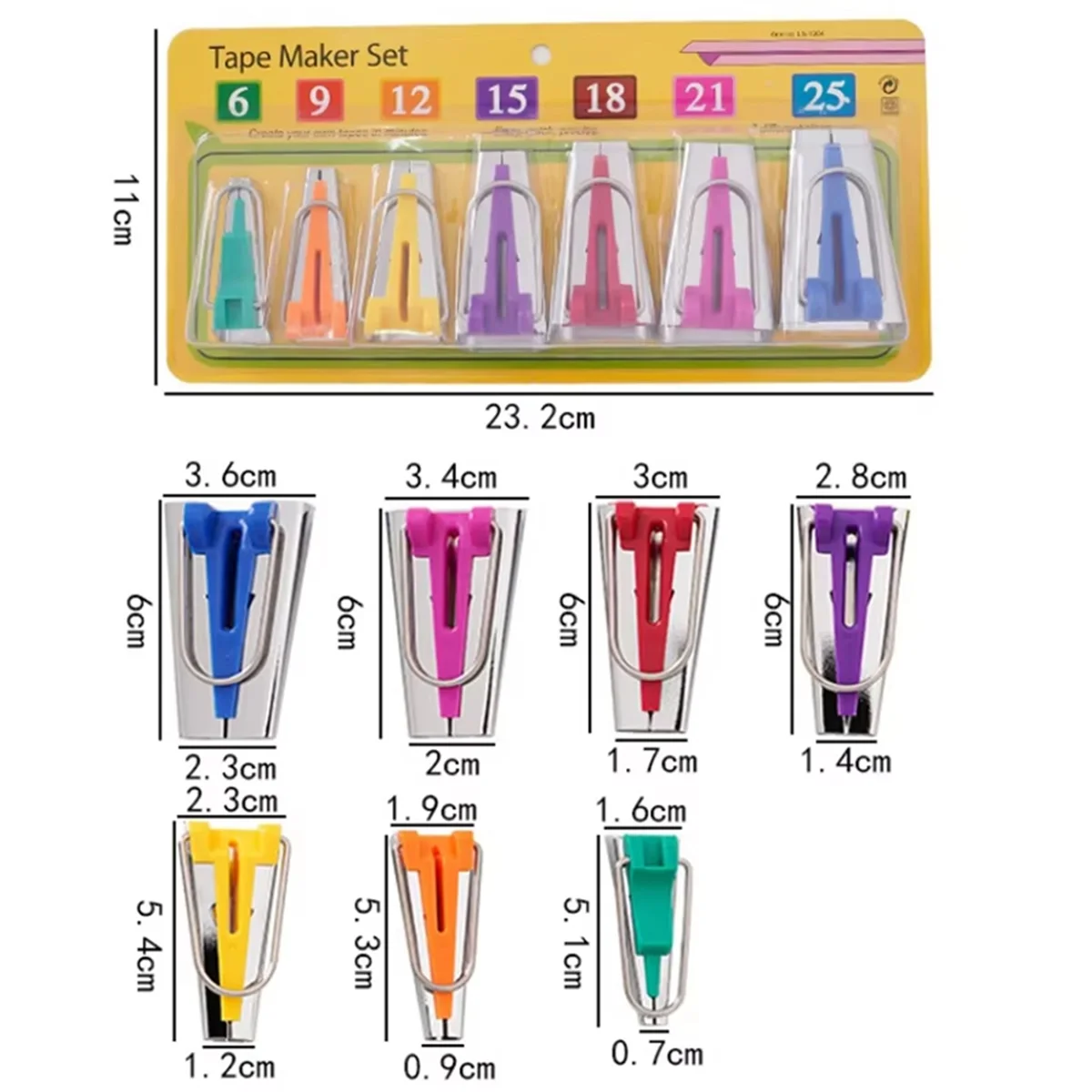 SEMOIC Set of 7 Size Fabric Bias Tape Makers Set 6-25MM Binding Tool Sewing Quilting Supplies DIY Crafts Patchwork Tape Makers