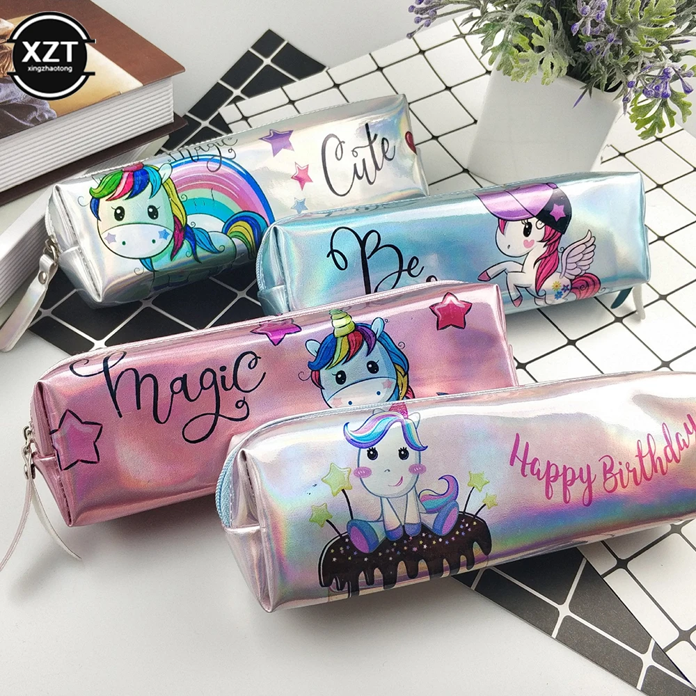 Pencil Case Holographic Laser Unicorn Pen Bag For Girl Boys Student Large Capacity Waterproof Pen Box School Supply Stationery pencil cases