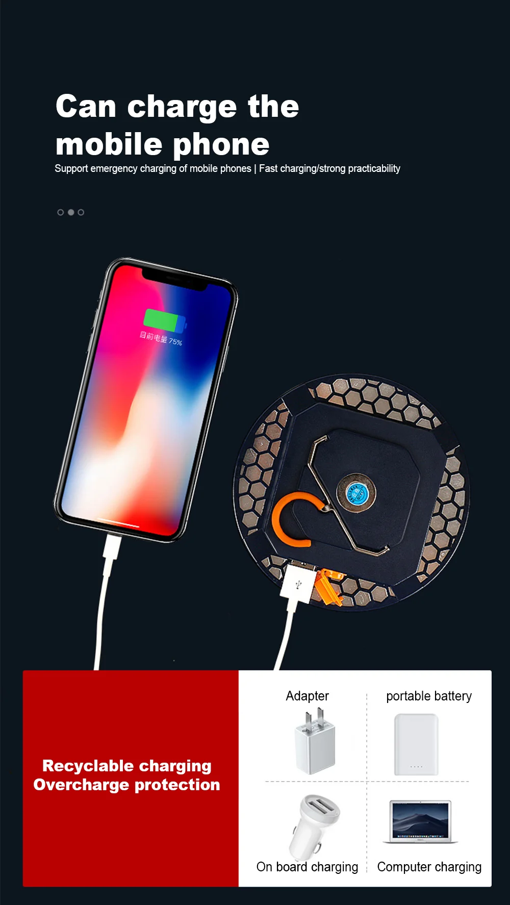 Description Picture 3 of itemNEW LED Tent Light Rechargeable Lantern Portable Emergency Night Market Light Outdoor Camping Bulb Lamp Flashlight Home