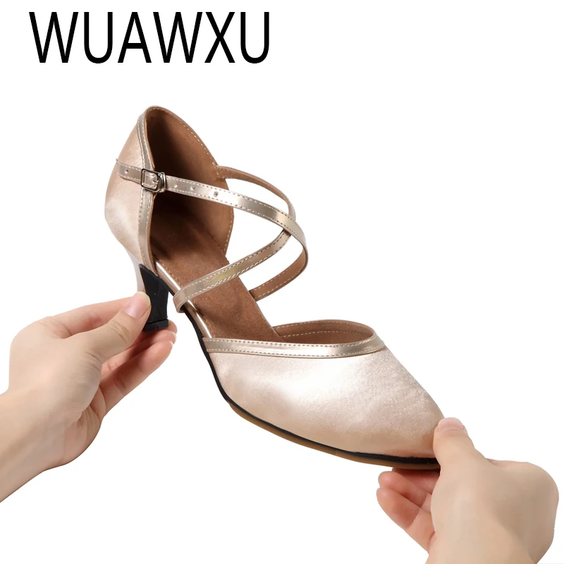 WUAWXU Women's Adult Modern Dance Shoes Latin Dance Shoes Women's Party Dance Shoes Satin Women's Salsa Dance Shoes Heel 6CM