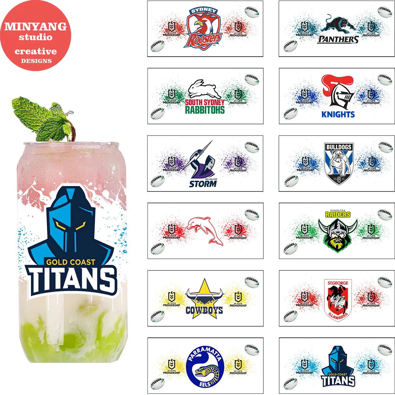 Football team peel waterproof DIY Decals 3D transfers uvdtf crystal stickers 16oz uv dtf cup wraps for Libbey Glasses