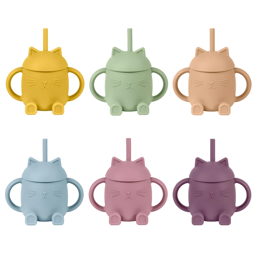 250ML Newborn Feeding Drinkware Cup Infant Learning Baby Bottles Anti-Hot Leakproof Silicone Tableware Toddler Water Bottle 6