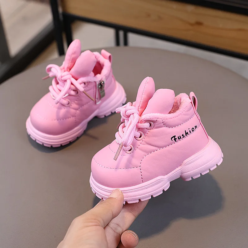 Winter Baby Cotton Boots Cute Rabbit Ears Toddler Girls Boots Warm Plush Infant Shoes Soft Sole Non-slip Snow