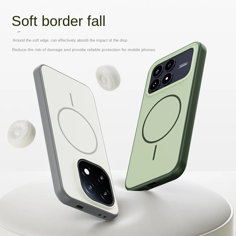 Skin-Friendly Magnetic Phone Case with MagSafe Wireless Charging, Metal Buttons, and Shockproof Design