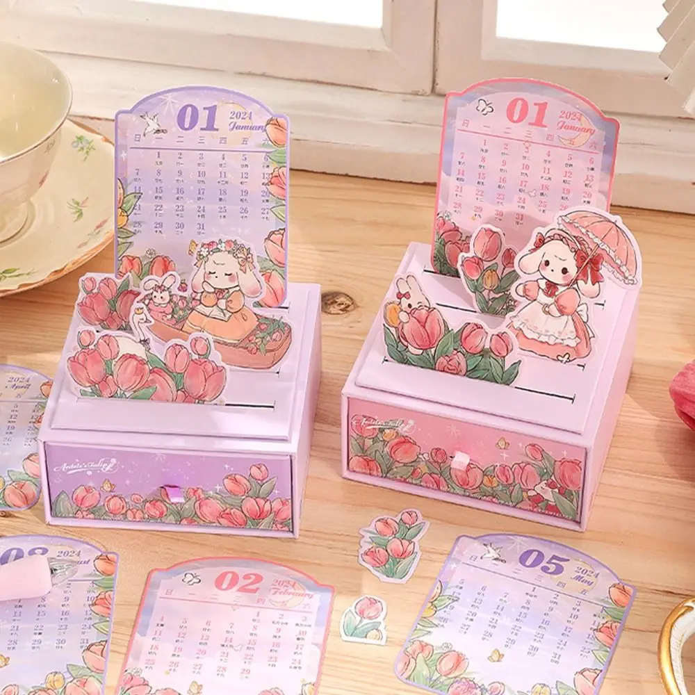 

Desktop Organizer Tulip Rabbit Desk Calendar Time Planner Yearly Agenda 2024 Desk Drawer Calendar High-End To-do lists
