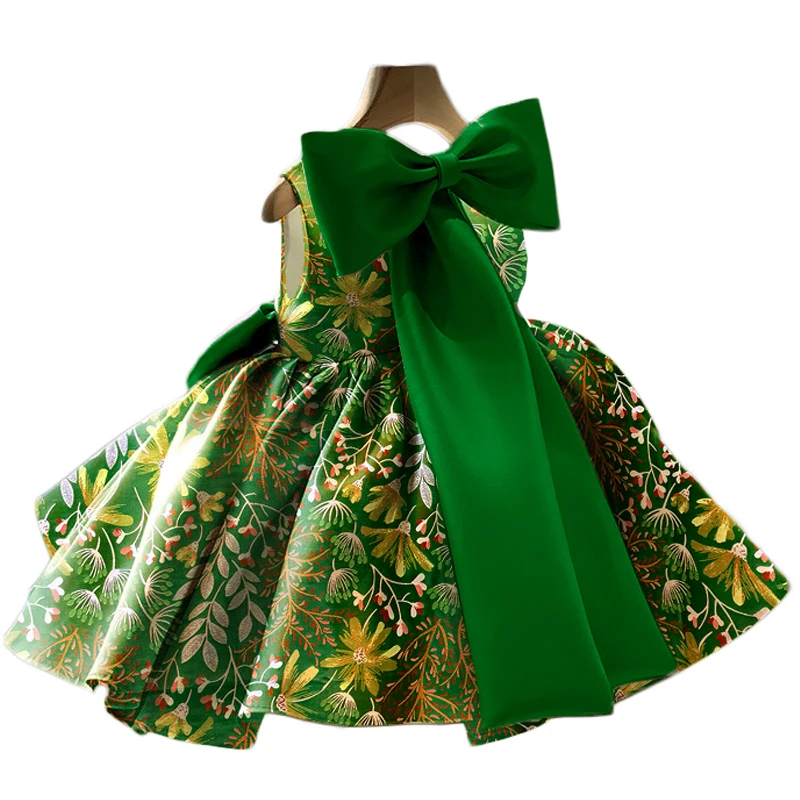 Champagne Floral Garden Brocade Satin Toddler Baby Flower Girl Dress for Wedding Birthday Ceremonial Ball Gown for Gilrs 1-14Yr flower girl dresses satin formal dress