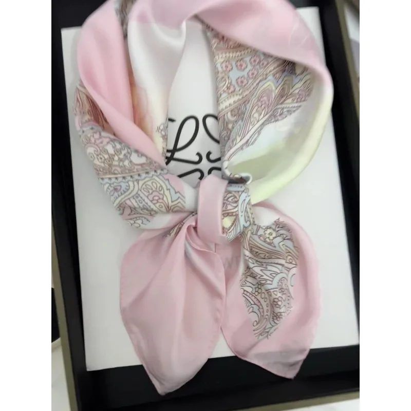 1pcs Cashew Flower Rose Pattern Silk Scarf Women's Simulated Silk Fresh and Elegant Versatile Fashion Decorative Square Scarf 2