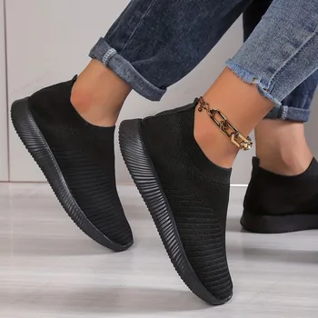 Women's Shoes Lightweight Breathable Mesh Slip-On Sneakers Black White Sport Running for Casual Party Fashion Ladies Shoes 1
