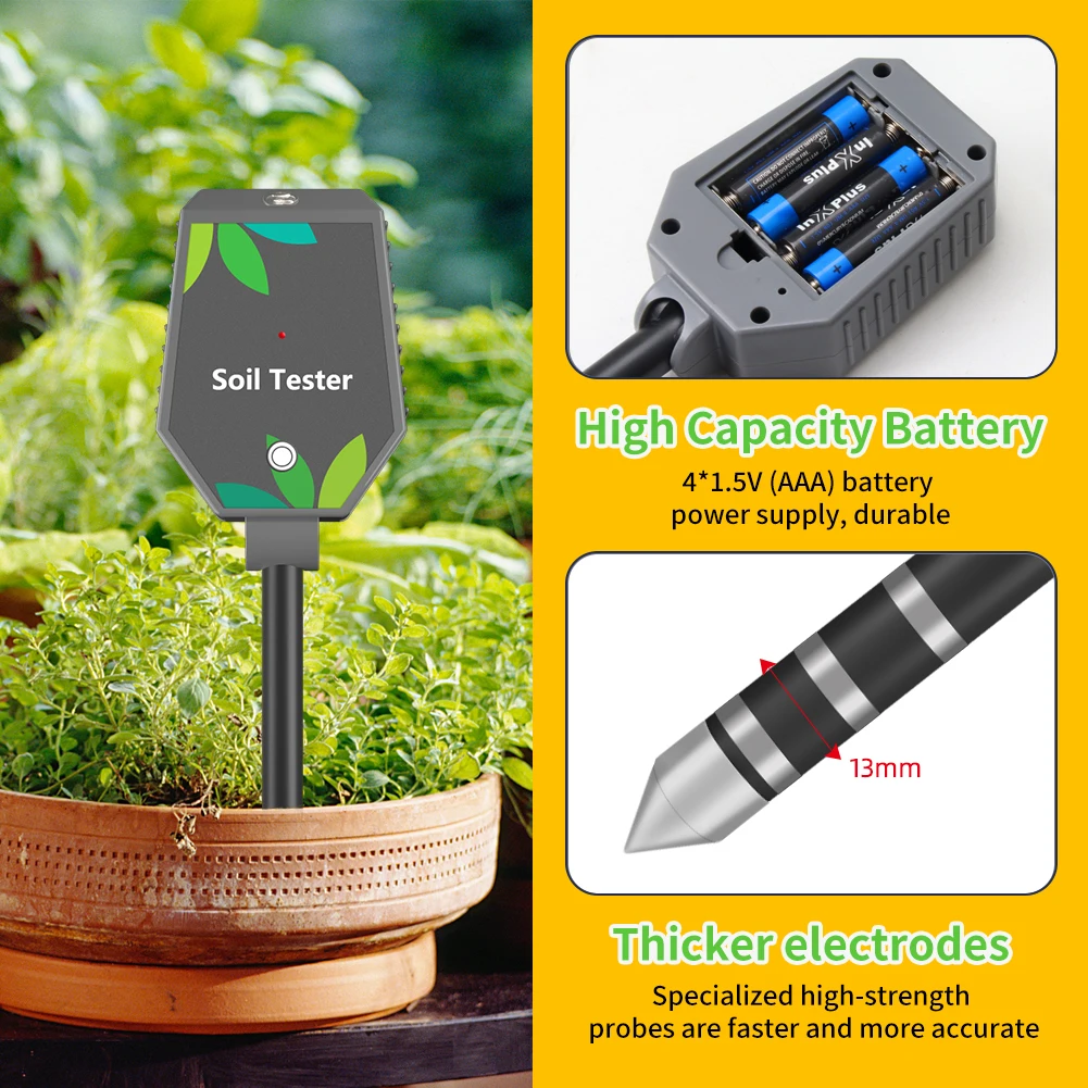 Yieryi 8-in-1 Smart Soil Tester pH/Salt/EC/Fertility/Temp Bluetooth APP Data Logger Soil Moisture PH Meter for Garden Planting