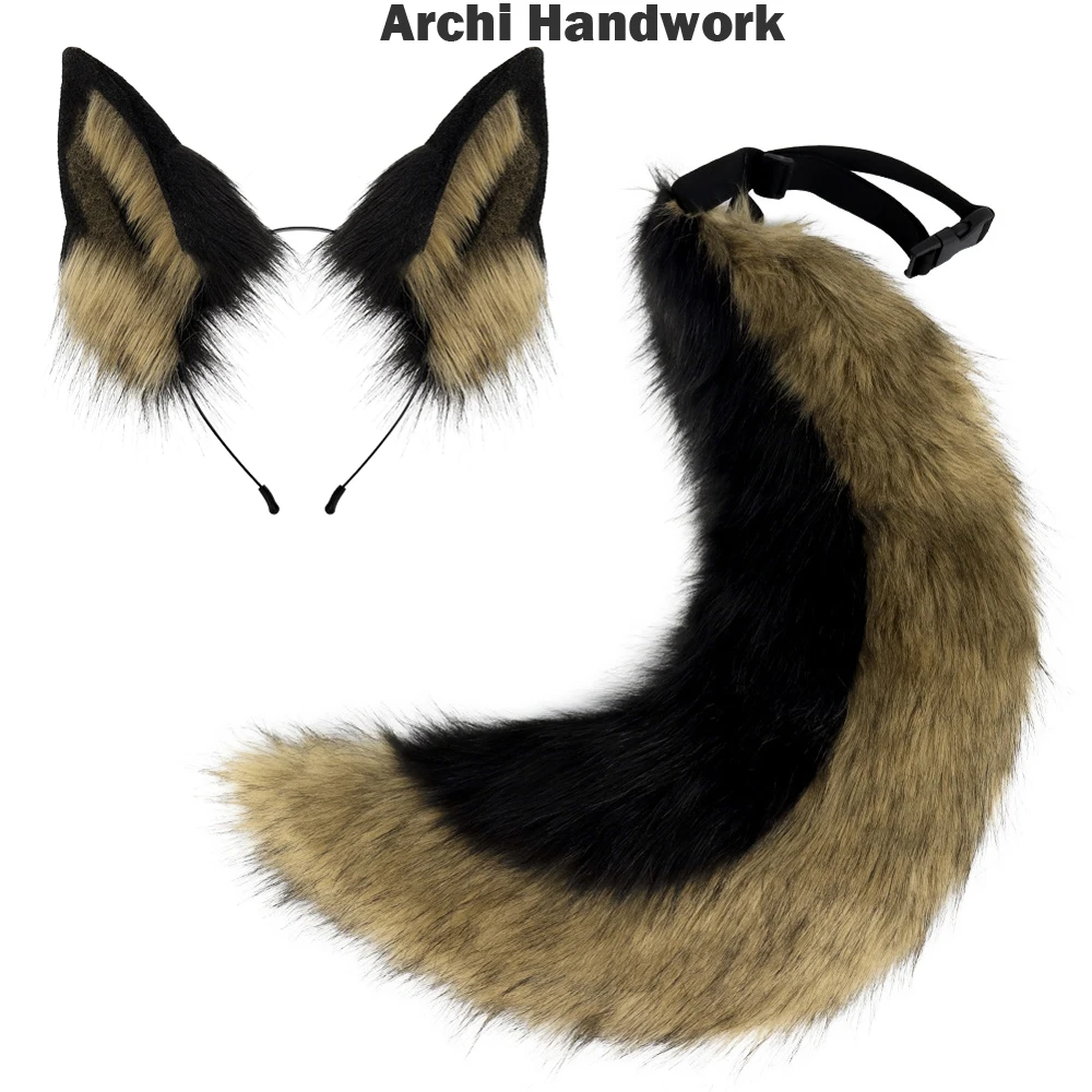 Archi Handwork Fursuit German Shepherd Dog Headband Furry Tail Wolf Animal Outfit Prop Cosplay