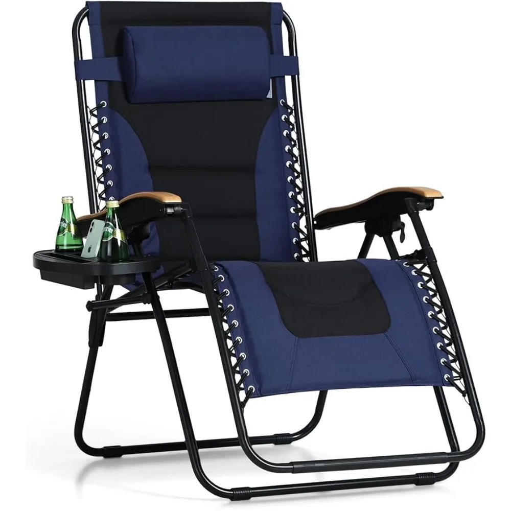 

PHI VILLA Oversize XL Padded Zero Gravity Lounge Chair Wide Armrest Adjustable Recliner with Cup Holder, Support 400 LBS (Blue)