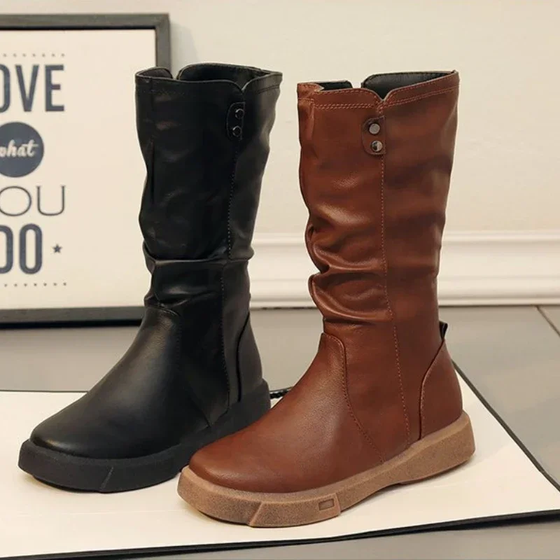 Women Thigh High Boots Women Modern Boots Zippers Outdoor Female Casual Platform Shoes Ladies Leather Long Botines Mujer