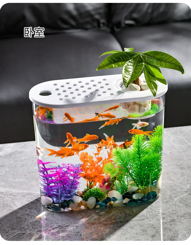 Title 15, Creative Desktop Goldfish Tank With Green Plant...