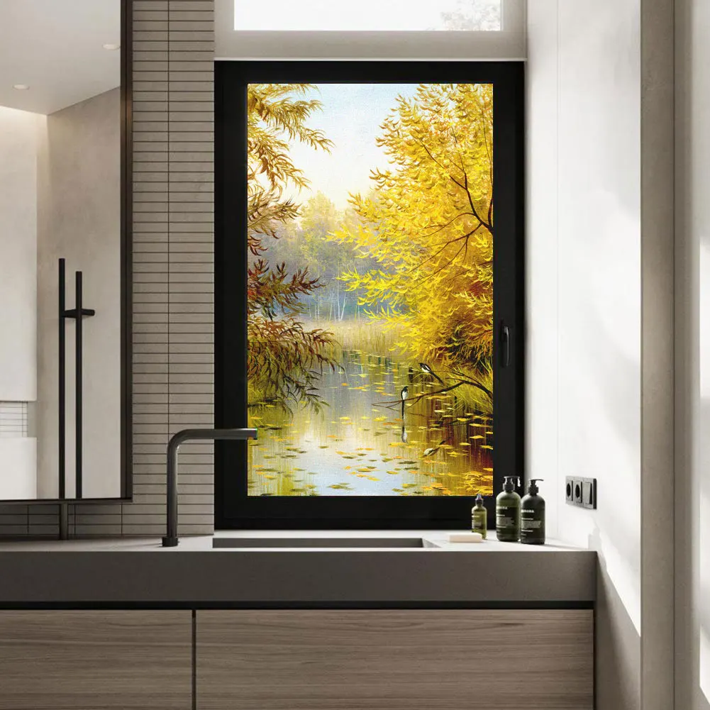 

Window Film Privacy Oil Painting Decorative Window Film UV Blocking Heat Control Static Cling Glass Sticker for Homedecor
