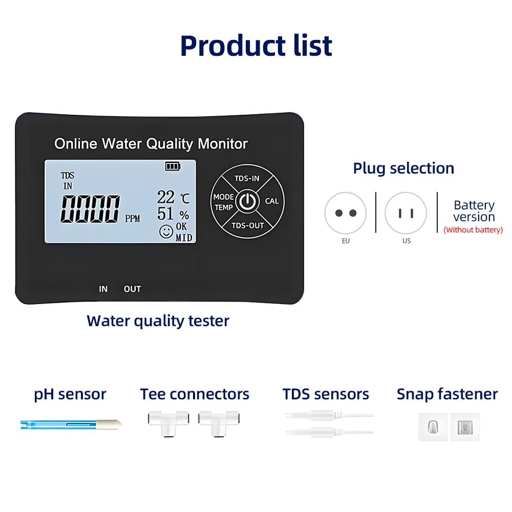 5 in1 PH Meter Water One Click Calibration Digital Water Quality Tester EC/TDS/PH/Temperature/Humidity Meter Drinking