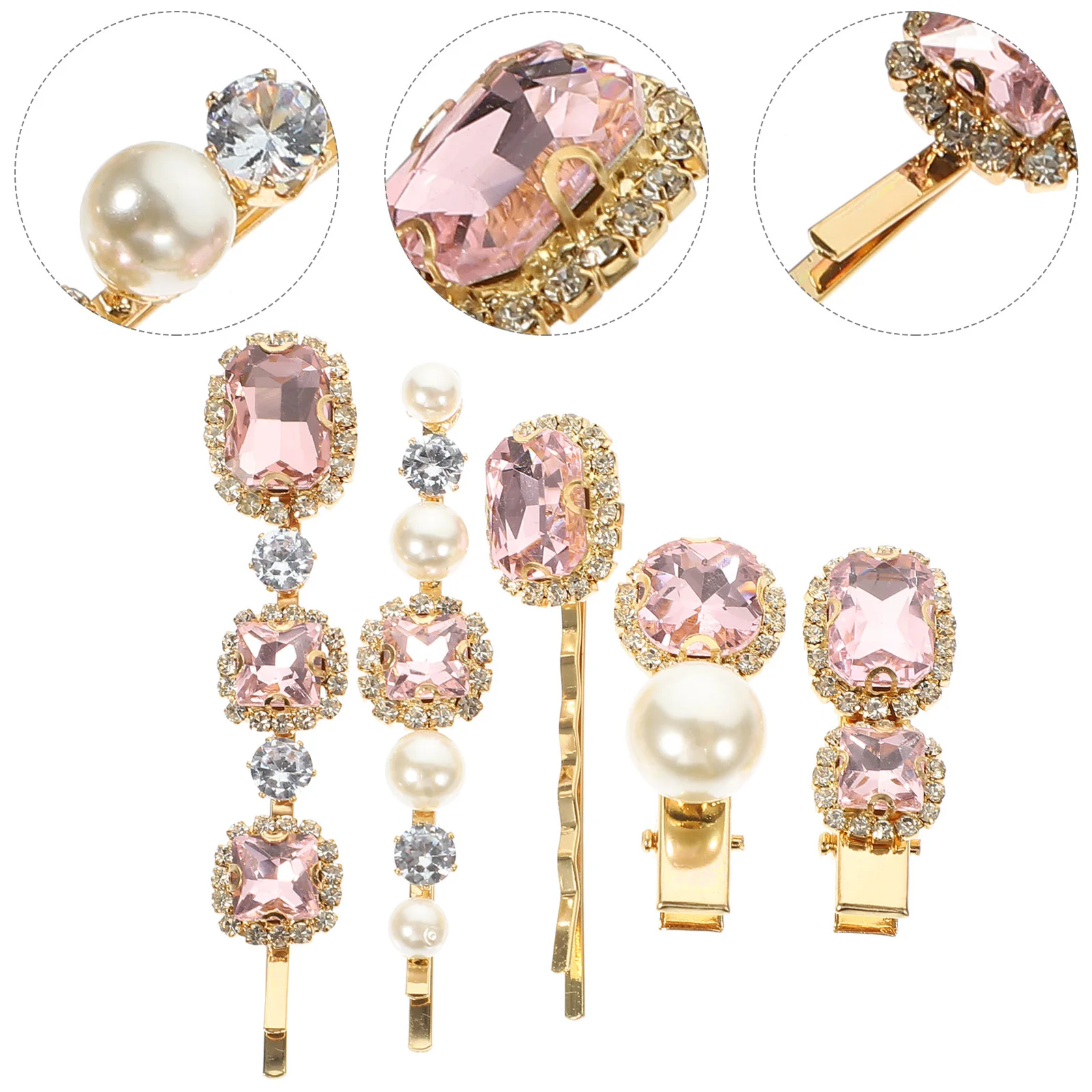 

5 Pcs Rhinestone Hairpin Headband Girl's Side Bangs One-piece Set (light Pink) Women Clips Bobby Decorative Simple Metal for