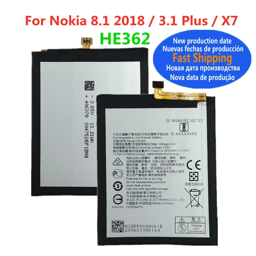 

3500mAh Phone Battery HE362 For Nokia 8.1 2018 / 3.1 Plus / X7 TA-1119 TA-1128 HE 362 High Quality Bateria Batteries + Tools