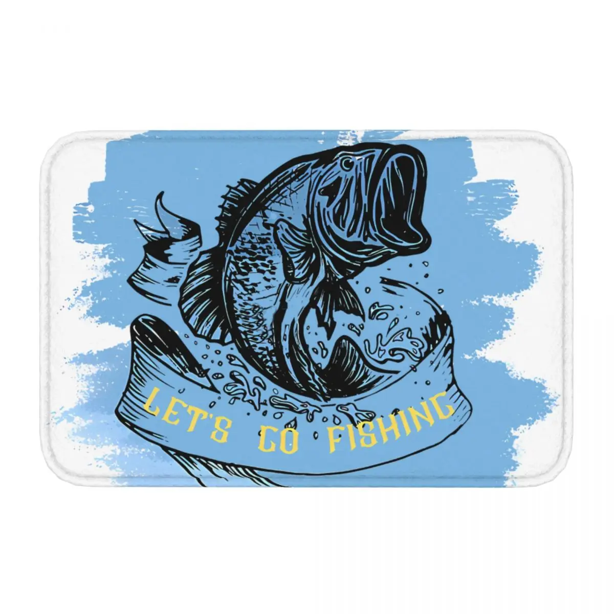 Fishing Navy-blue Aqua Fish Bath Mat for Ocean Bathroom, Teal Fish