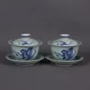 Blue And White Underglaze Red Lucky Cat Patterned Cover Bowl Chinese Style Retro Home Decoration Ornaments 6
