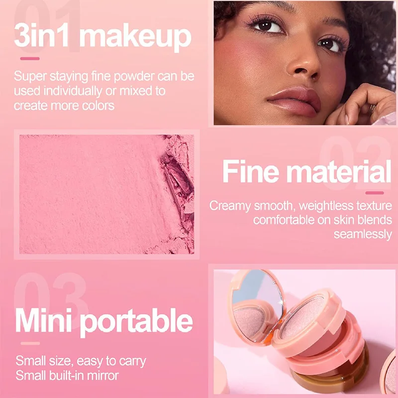 Blendable Trio Contour Highlight Blush Makeup Palette Cream Bronzer Powder Blusher Highlighter