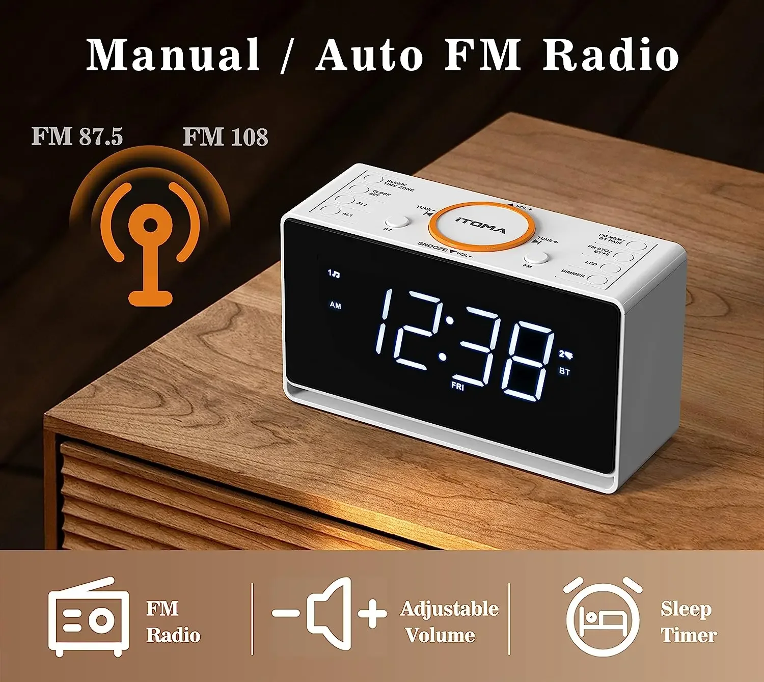 Radio Alarm Clock Ratakee Digital Alarm Clock Radio With AM/FM, Large ...