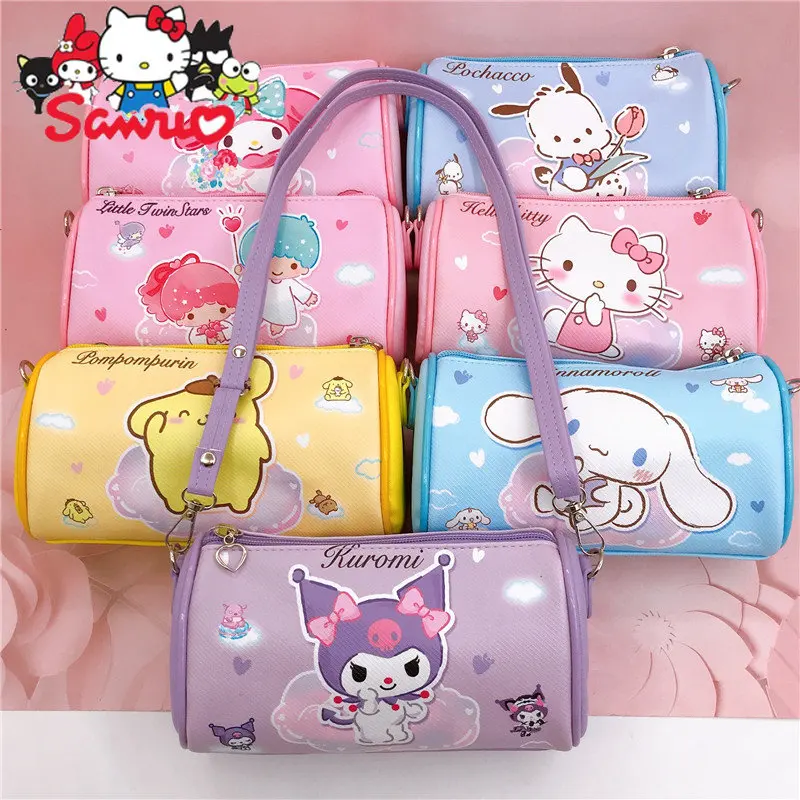 

MINISO Melody Kuromi Hello Kitty Cinnamoroll Pochacco Waterproof Cylindrical Crossbody Bag Long Strip Travel Storage Backpack