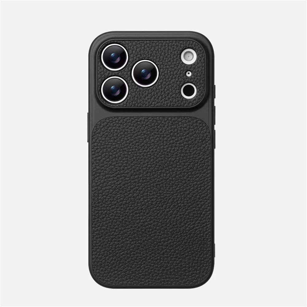 Luxury Lychee Texture Leather Matte Hard Case with Full Lens Protection