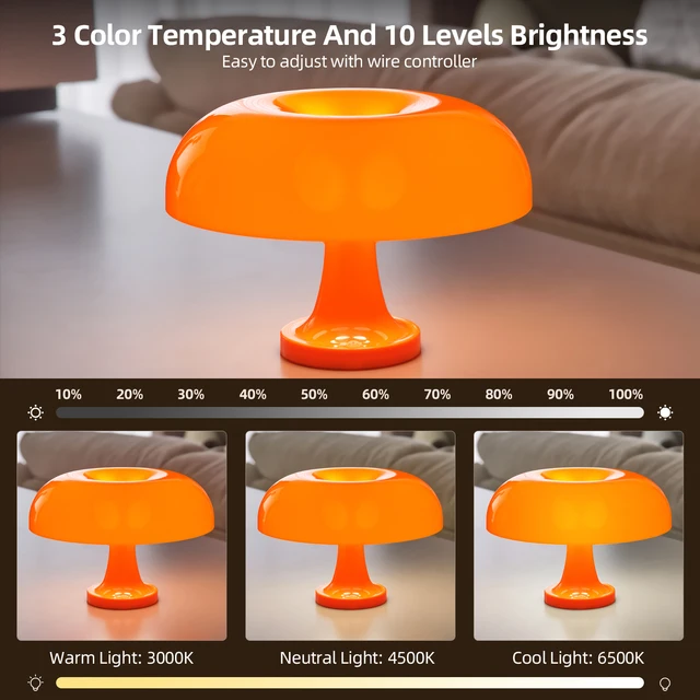 Lampe de table champignon minimaliste moderne chambre lampe de chevet design danois orange lampe de table décorative 5